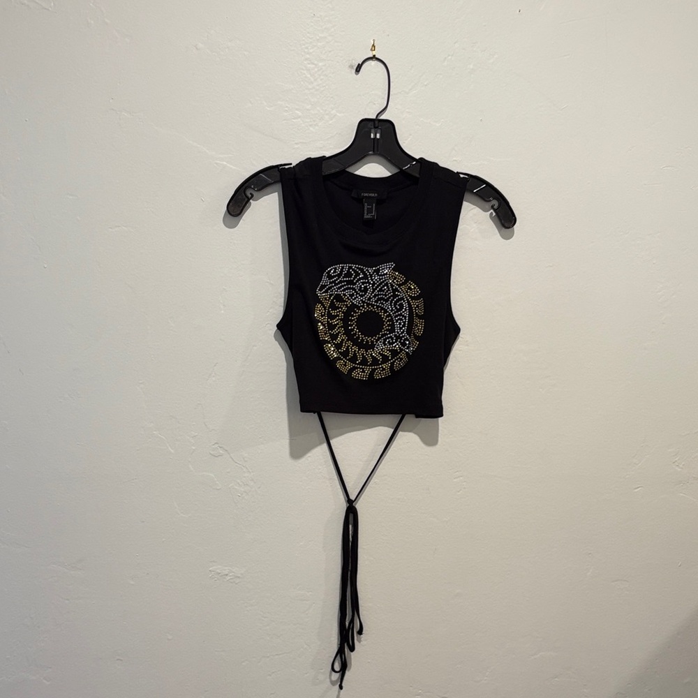 Forever 21 Black Crop Top with Gold Design
